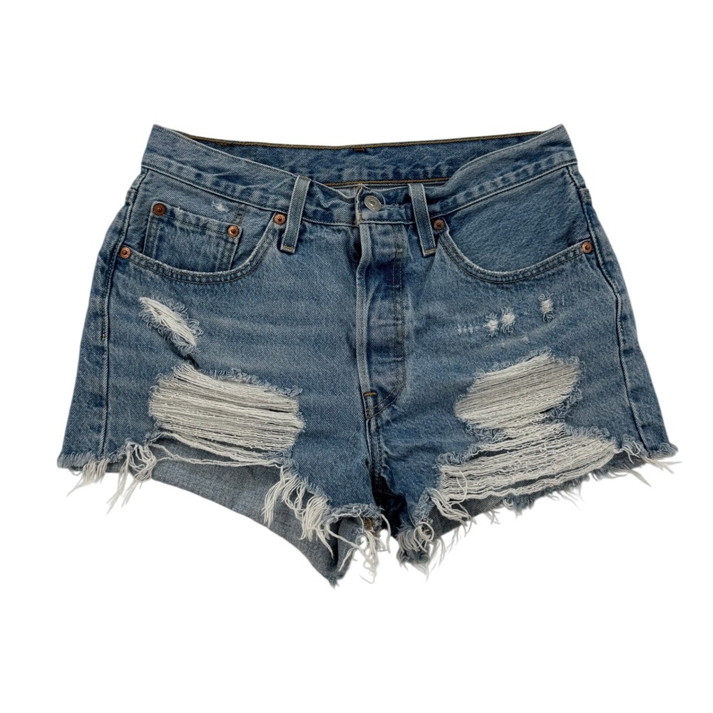 Levi's 501 Original Denim Shorts Women 27 Blue Excellent Distressed Cut Off